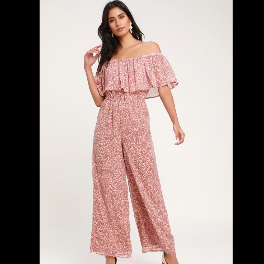 Sage the Label Pink Off the Shoulder Jumpsuit